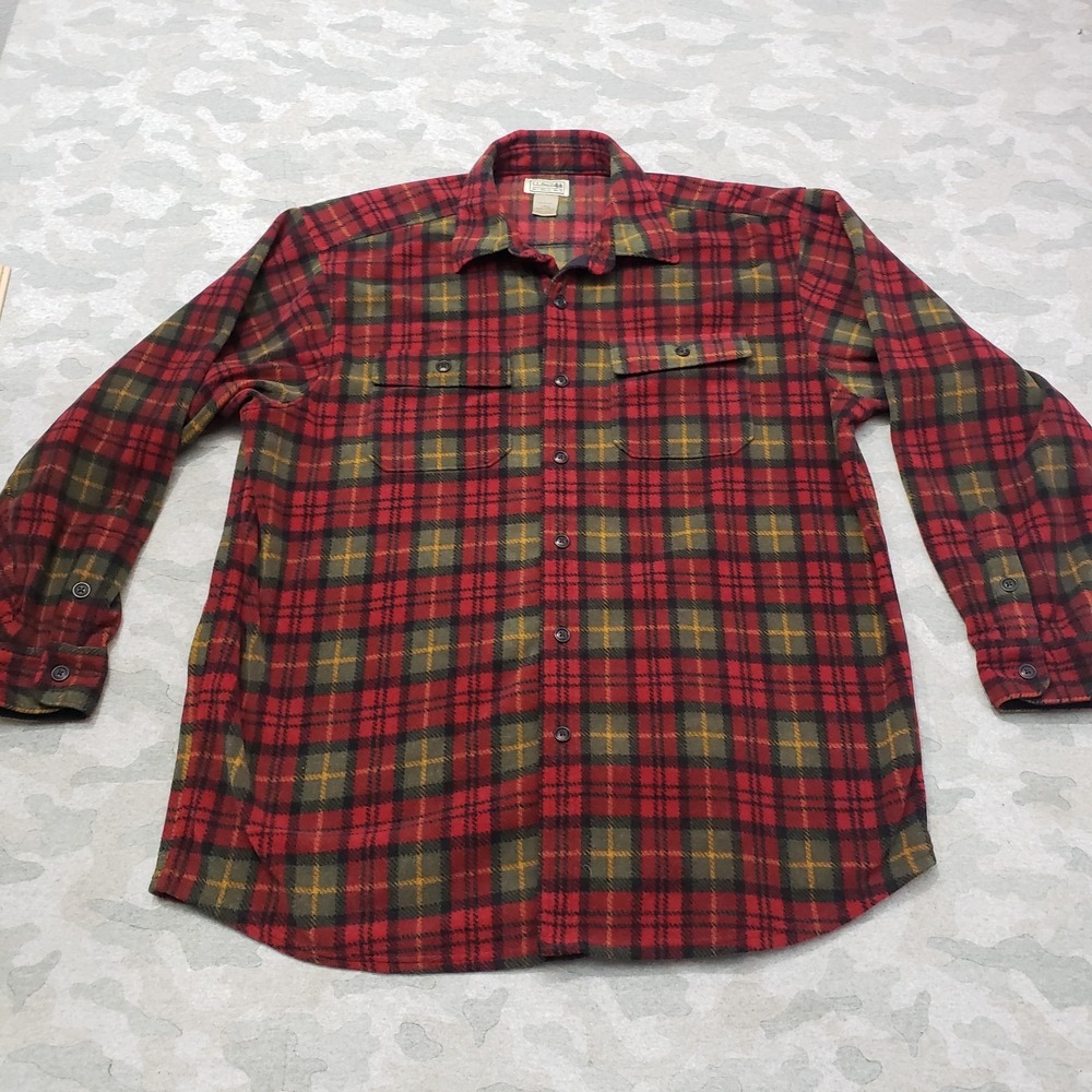 L.L. Bean Flannel Shirt Mens Large Red Long Sleeve Button-Up Check Plaid